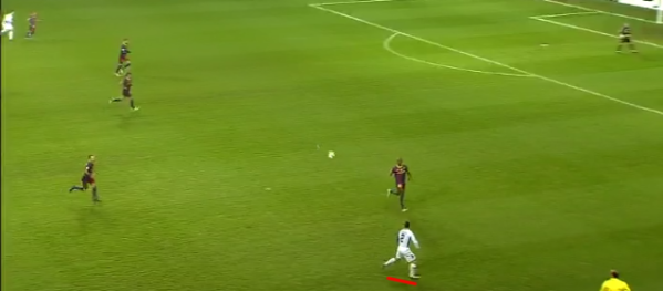 Full-back Zdenek Pospech finds himself high up the pitch against Barcelona